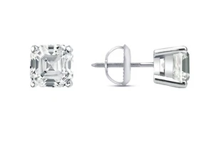 1 Ct Asscher Lab Created Grown Diamond Earrings 14K White Gold F/VS Basket Screw - Picture 1 of 3