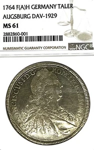 German States Augsburg 1764 Taler Coin Thaler NGC MS 61 VZ/F.STG UNC RARE TOP - Picture 1 of 3
