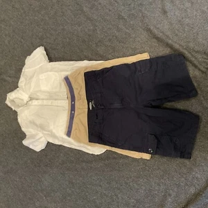 School Uniform Boys Bundle 8/10 Khaki Navy Blue Shorts White Button Down Shirt - Picture 1 of 5