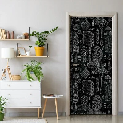 Selbstklebend Klebefolie  Türaufkleber Türtapete BBQ Skizze Kreidetafel - Bild 1 von 4