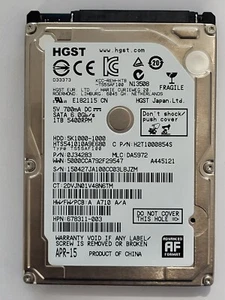 HTS541010A9E680, PN: 0J34283, MLC: DA5972, APR 15, HGST 1Tb 2.5" HDD - Foto 1 di 2