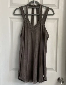 RVCA Tunnel Vision Tank Top Size Small Gray Long A-Line V-Neck - Picture 1 of 5