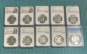 10 Graded Silver half-dollars (1955 - 1964) Franklin & Kennedy -ALL PF68 - Picture 1 of 21