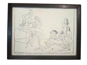 Pablo Picasso Vintage "3 Dancers" Print Framed On Canvas Mounted Sketch Art ON - Picture 1 of 4