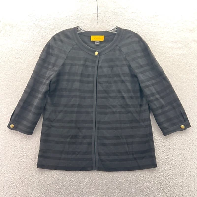 Suéter St. John Cape Mujer Pequeño Negro Gris Rayas Fino Merino Seda Cachemira Foto 1 de 4