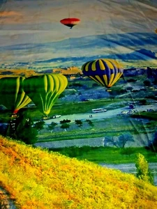 HOT AIR BALLOON Shower Curtain FABRIC COLORS BRIGHT MIOMARE 72" X 78" BLUE  - Picture 1 of 9