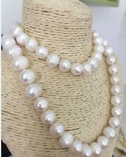 HUGE AAA 11-13MM NATURAL SOUTH SEA  WHITE BAROQUE PEARL NECKLACE 35" 14k CLASP