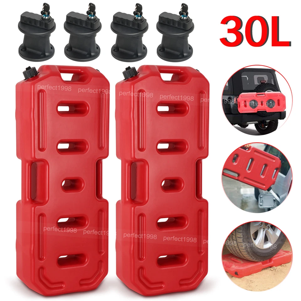 Paquete de 2 latas de combustible de 8 galones 30 L contenedor de gasolina y cerradura para Jeep JK JKU LJ TJ Foto 1 de 4