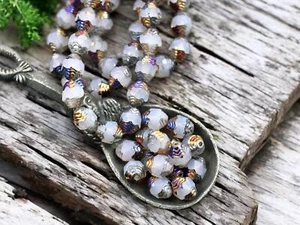 6x8mm Crystal Opaline Metallic Volcano Czech Glass Oval Cathedral Beads 15 Beads - Picture 1 of 4