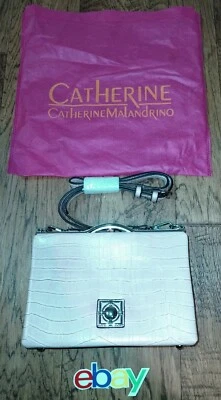 CATHERINE MALANDRINO Hard Case Frame Crossbody Bag Purse Pink Faux Croc New !  - Image 1 of 4