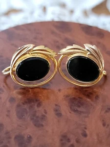Orecchini Vintage CM 12k GF Oro Onice Pietra Nera Vite 7/8"tx3/4"w - Foto 1 di 8