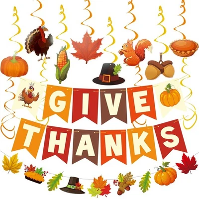 Decoraciones de Acción de Gracias, pancartas agradecimiento, espirales colgantes Foto 1 de 4