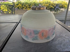 Antiker Vintage umgekehrter handbemalter Milchglas Blumen Lampenschirm, FITTER - Bild 1 von 5