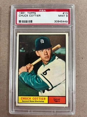 Topps Chuck Cottier #13 1961 Detroit Tigers graduado PSA 9 como nuevo Foto 1 de 2
