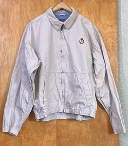 Vintage Chaps Ralph Lauren Jacket Mens Medium Beige Crest Plaid Collar 90s Coat - Picture 1 of 7
