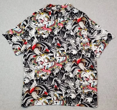 Camisa abotonada ED HARDY tatuaje muerte antes del deshonor talla XL águila serpiente calavera Foto 1 de 4