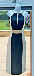 Vintage Karen Millen Satin Dress Stunning! Size UK 10 Black Ivory Pencil Bodycon - Picture 1 of 8