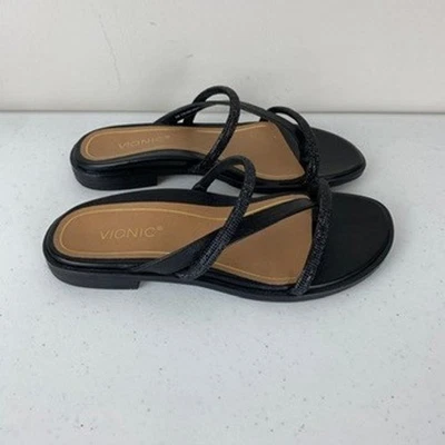 Vionic Prism Black Sparkle Strap Flat Sandals Women's Size 5 Slip On - Image 1 of 4