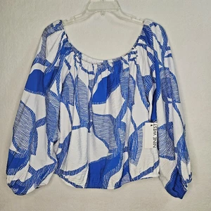 Nuevo con etiquetas Top corto Nine West para mujer azul blanco manga hombro XXL Vaca - Imagen 1 de 10