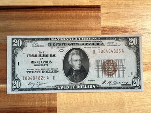 1929 Twenty Dollar Federal Reserve Bank of Minneapolis National I00484826A - Picture 1 of 2