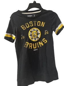 Boston Bruins CCM Womens Short Sleeve Black T-Shirt NHL 1924 Logo Graphic Size S - Picture 1 of 6