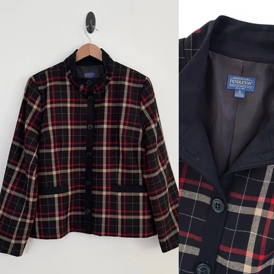 Pendleton Women's 18 Black Multicolor 100% Virgin Wool Plaid Long Sleeve Blazer - Image 1 of 4