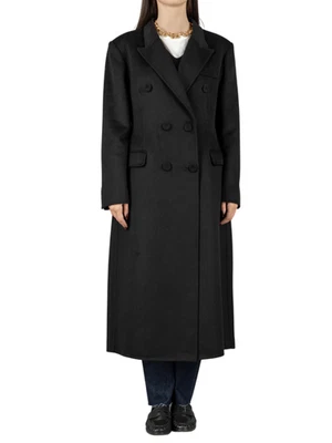 Vicolo cappotto doppiopetto lungo misto lana nero - Immagine 1 di 2