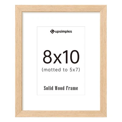 8x10 Picture Frame, Natural Solid Wooden Picture Frames, Display 5x7 with Mat... - Image 1 of 4