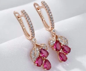 14K 585 Rose Gold Pink Natural Zircon Earrings - Picture 1 of 3