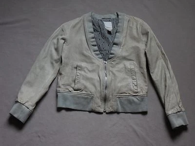 DIESEL 女式罕见浅灰色 LAMB 皮革开衫修身夹克,尺寸 M — 第 1/4 张图片