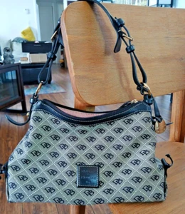 Dooney & Bourke Black Tan Satchel Hobo Bag Green Duck Very Good - Picture 1 of 6