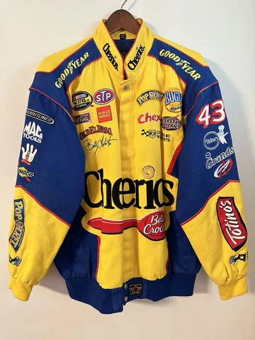 VINTAGE NASCAR BOBBY LABONTE #43 CHEERIOS RACING YELLOW BLUE JACKET MENS SIZE M Cover