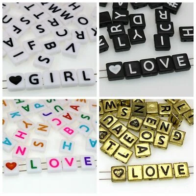 200 Assorted Alphabet Letter Double Hole Square Acrylic Beads 8mm Jewelry Craft - Image 1 of 4