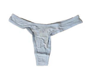 Aerie Blue Thong High Cut Ribbed Cotton Panties Size S Women's Underwear NEW - Picture 1 of 7