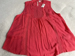 GAP Pretty Eyelet 100% Rayon Short Sleeve Shirt CORAL Womens Sz M NEW! NWTs! - Picture 1 of 15