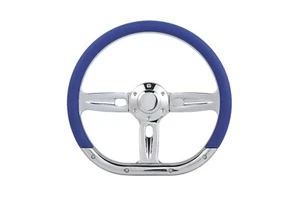 D-Shape 14” Blue Steering Wheel w/ Horn 6-Bolt Metal Half Wrap Car Truck SUV - Foto 1 di 7