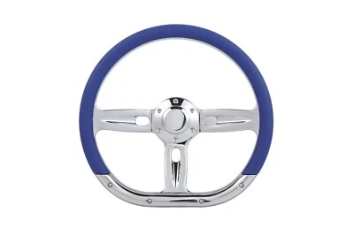 "Volante azul en forma de D de 14"" con bocina de 6 pernos de metal medio envoltorio coche camión SUV" Foto 1 de 4