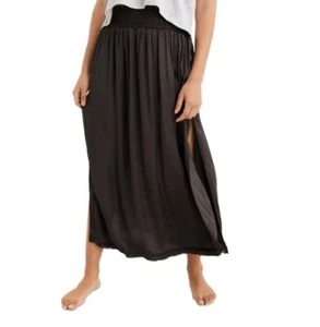 AERIE SHINE Satin Charcoal MIDISKIRT Lady's SZ XS - Picture 1 of 3