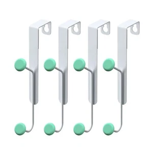 4 Pack White and Green Over The Door Hooks Hanging Hats Coats Towels Robes - Picture 1 of 8