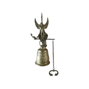 Wall Mount Brass Monastery Bell Angel Dragons Latin Script Antique - Picture 1 of 18