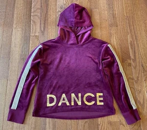 Justice Active Girls' Plush DANCE Hooded Sweatshirt, Burgundy w/ Gold, Size 10 - Picture 1 of 5