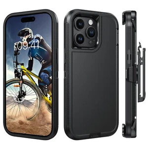 For iPhone 15 Pro Max Case Heavy Duty Shockproof Belt Clip Holster Cover - Picture 1 of 9