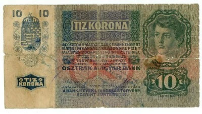 Austria/ Serbia Croatia Bosnia  … P-19 … 10  Korona … 1915 … *VG* Overprinted - Image 1 of 2