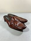 Sesto Meucci Italy Women's Brown Leather Croc Print Block Heel Mules Size 8.5
