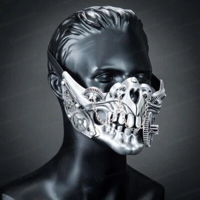 Máscara bucal Steampunk media calavera respirador máscara facial máscara de mascarada [plateado] Foto 1 de 3
