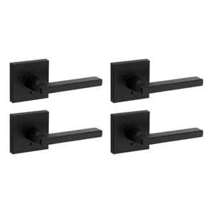Halifax Square Matte Black Bed/Bath Door Lever with Lock (4-Pack) - Picture 1 of 12