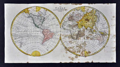 c 1820 Mapa Morse Mundo en Hemisferios América del Norte Europa Asia Australia África Foto 1 de 4