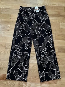 JM Collection Wide Leg Elastic Waist Pants B&W Tropical Print Lined Poly Knit Sm - Picture 1 of 6
