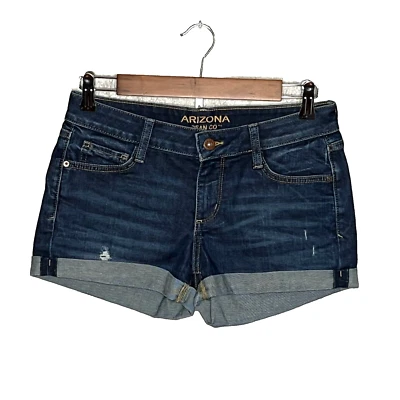 Arizona womens distressed cuffed hot pants shorts size 5 stretch dark denim - Image 1 of 3