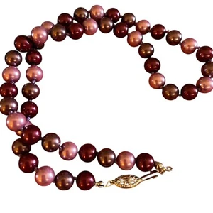 Pearl Necklace Strand Faux Beaded Costume Jewelry Burgundy Pink - Picture 1 of 6